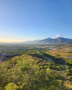 Panoramic view of Utah Valley with Mount Timpanogos in the background.